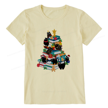 Pagewings Cute Cats Books Christmas Tree Unisex Classic T-shirt