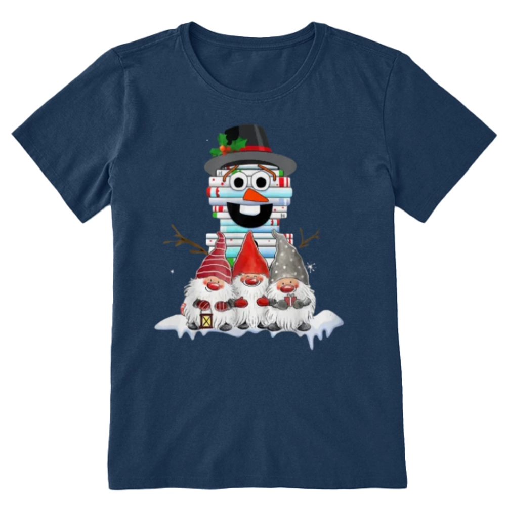 Pagewings Snowman Book Christmas Stack Gnome Librarian Book Unisex Classic T-shirt
