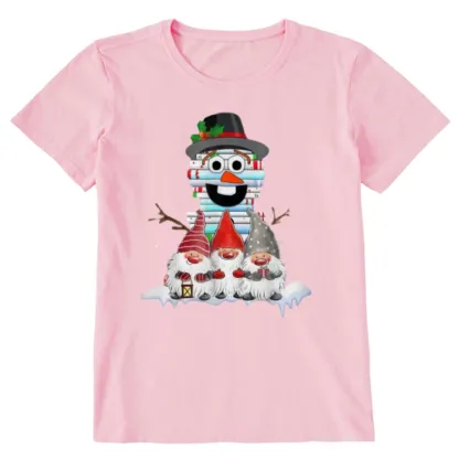 Pagewings Snowman Book Christmas Stack Gnome Librarian Book Unisex Classic T-shirt