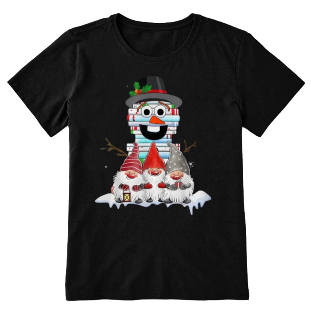Pagewings Snowman Book Christmas Stack Gnome Librarian Book Unisex Classic T-shirt