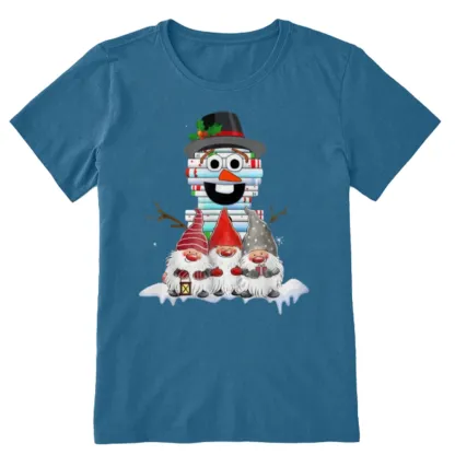 Pagewings Snowman Book Christmas Stack Gnome Librarian Book Unisex Classic T-shirt