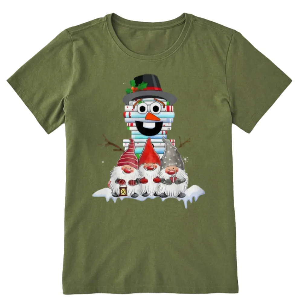 Pagewings Snowman Book Christmas Stack Gnome Librarian Book Unisex Classic T-shirt