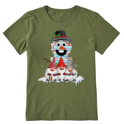 Pagewings Snowman Book Christmas Stack Gnome Librarian Book Unisex Classic T-shirt