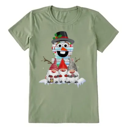 Pagewings Snowman Book Christmas Stack Gnome Librarian Book Unisex Classic T-shirt