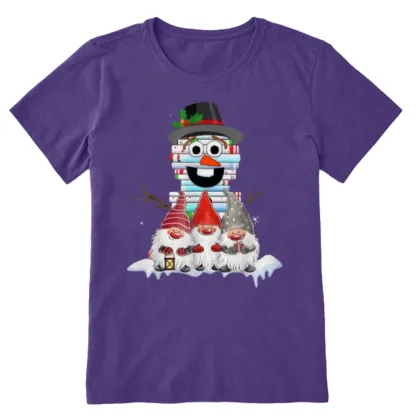 Pagewings Snowman Book Christmas Stack Gnome Librarian Book Unisex Classic T-shirt