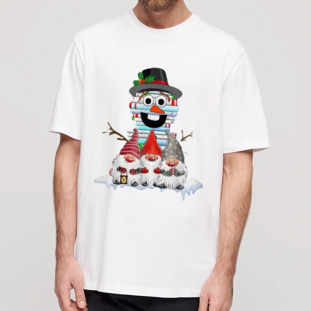 Pagewings Snowman Book Christmas Stack Gnome Librarian Book Unisex Classic T-shirt