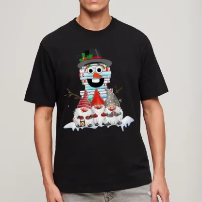 Pagewings Snowman Book Christmas Stack Gnome Librarian Book Unisex Classic T-shirt