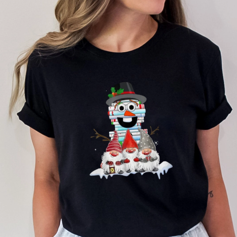 Pagewings Snowman Book Christmas Stack Gnome Librarian Book Unisex Classic T-shirt