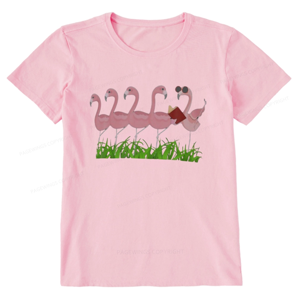 Pagewings Funny Flamingo Reading Book Unisex Classic T-shirt