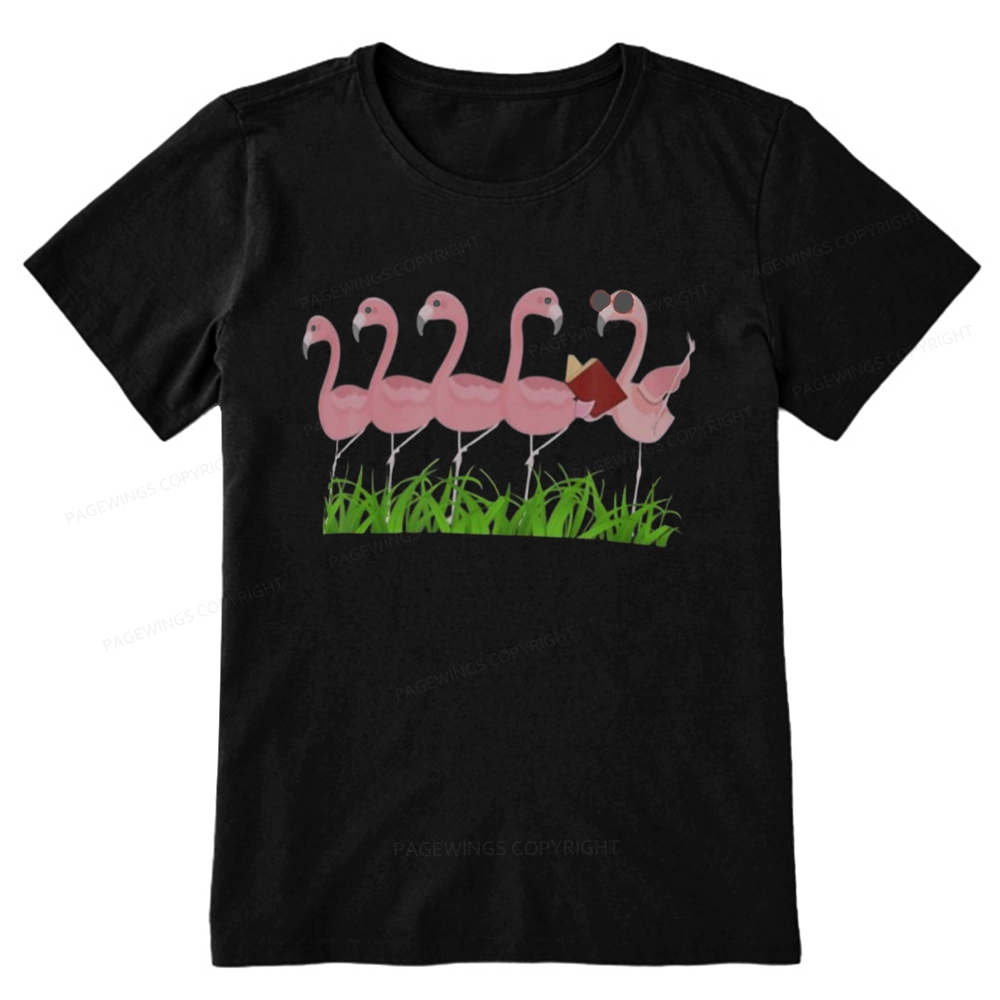 Pagewings Funny Flamingo Reading Book Unisex Classic T-shirt