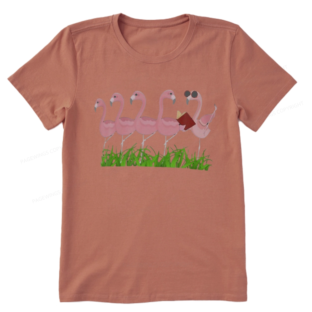 Pagewings Funny Flamingo Reading Book Unisex Classic T-shirt