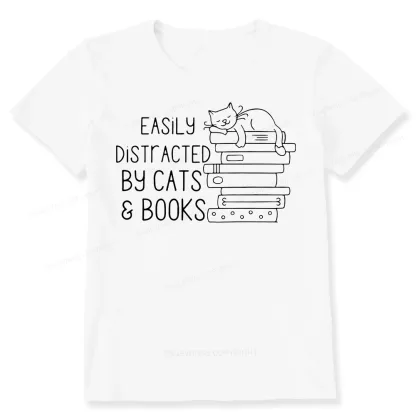 Pagewings Easily Distracted By Cats and Books Unisex Classic T-shirt