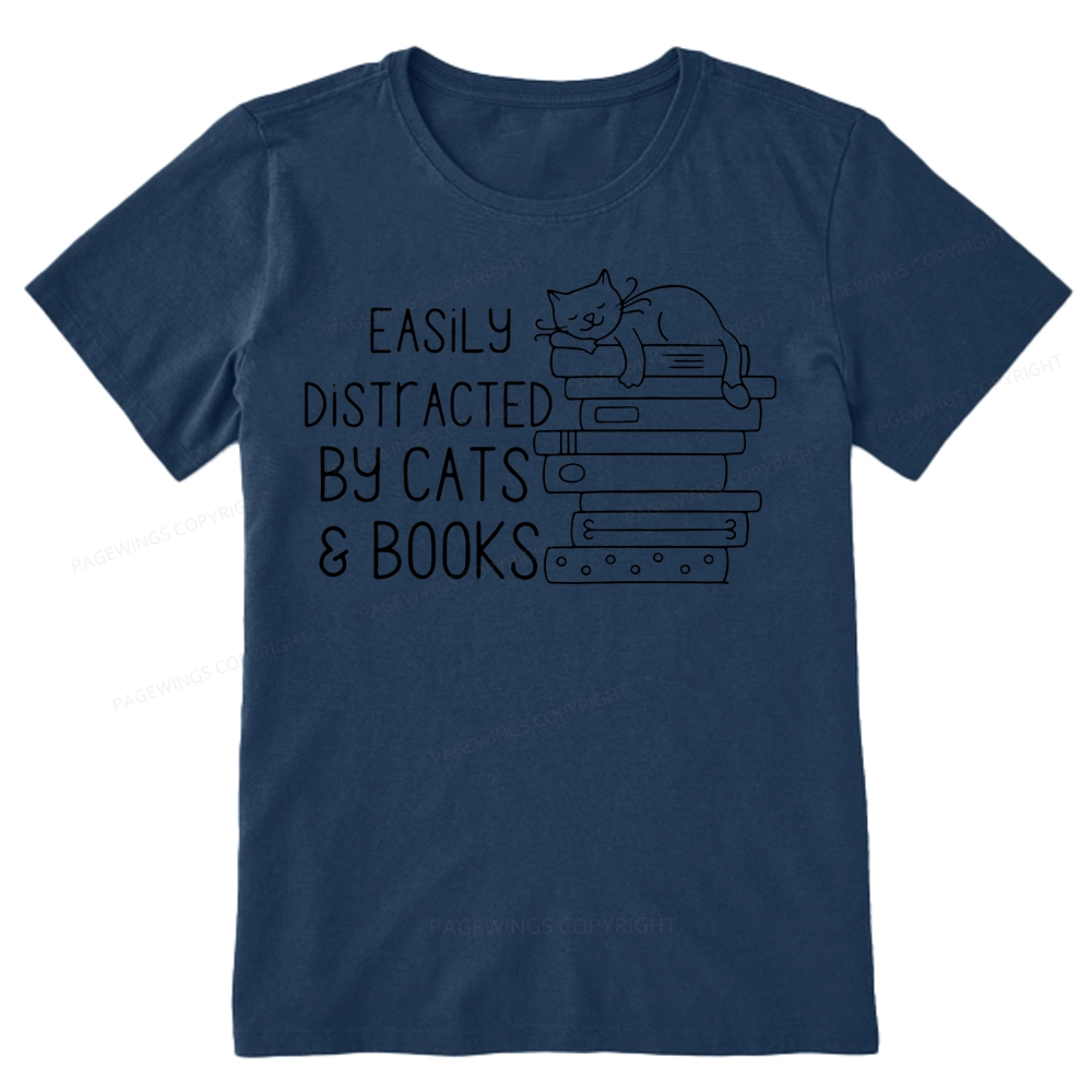 Pagewings Easily Distracted By Cats and Books Unisex Classic T-shirt