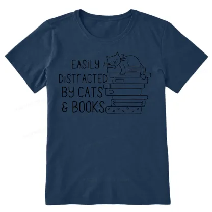 Pagewings Easily Distracted By Cats and Books Unisex Classic T-shirt