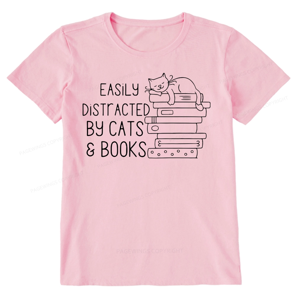 Pagewings Easily Distracted By Cats and Books Unisex Classic T-shirt