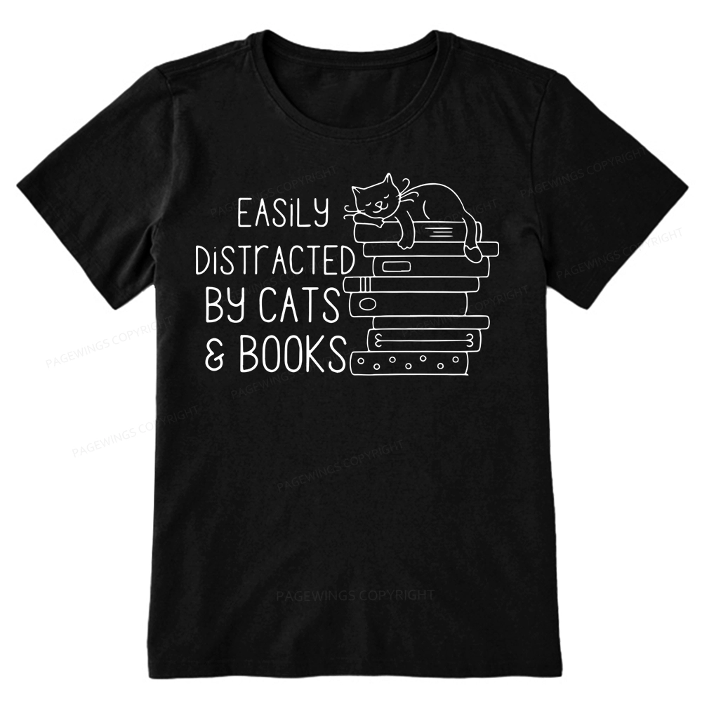 Pagewings Easily Distracted By Cats and Books Unisex Classic T-shirt