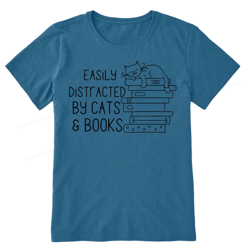 Pagewings Easily Distracted By Cats and Books Unisex Classic T-shirt