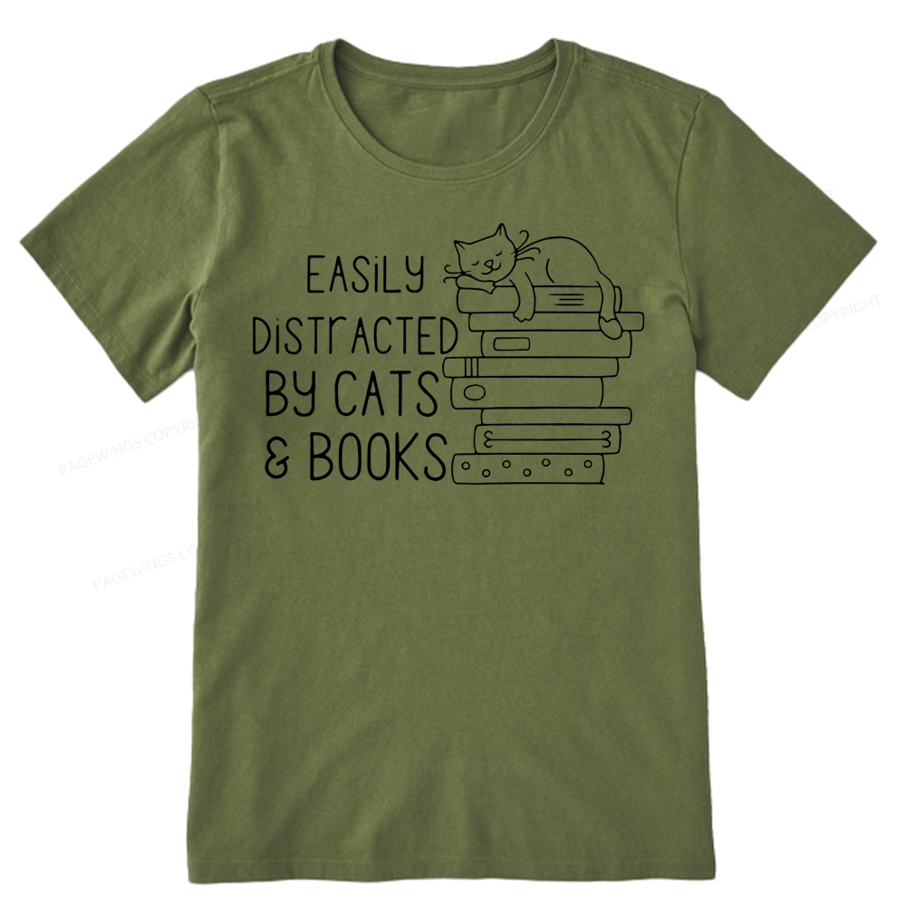 Pagewings Easily Distracted By Cats and Books Unisex Classic T-shirt