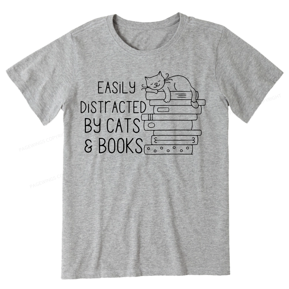 Pagewings Easily Distracted By Cats and Books Unisex Classic T-shirt