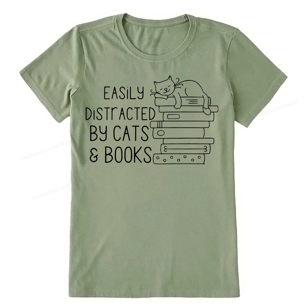 Pagewings Easily Distracted By Cats and Books Unisex Classic T-shirt