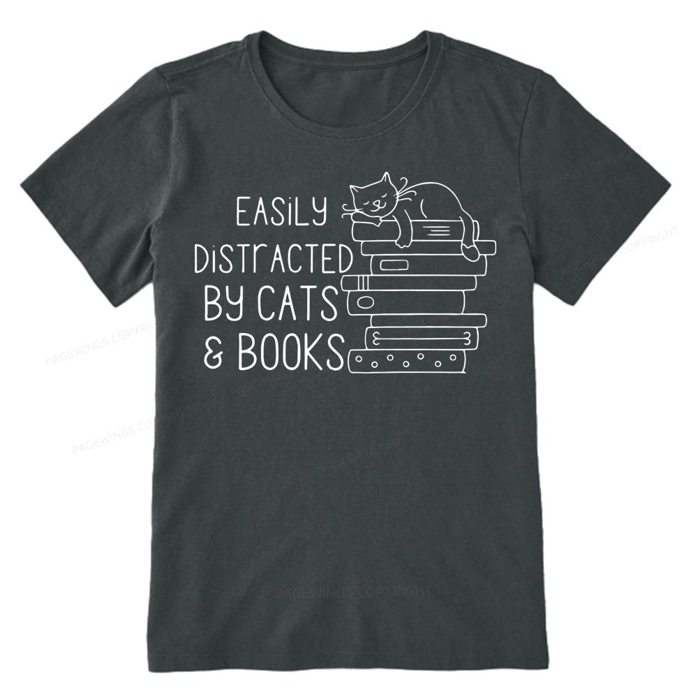 Pagewings Easily Distracted By Cats and Books Unisex Classic T-shirt
