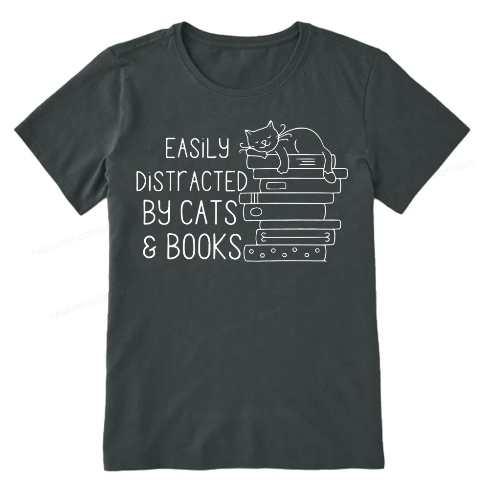 Pagewings Easily Distracted By Cats and Books Unisex Classic T-shirt