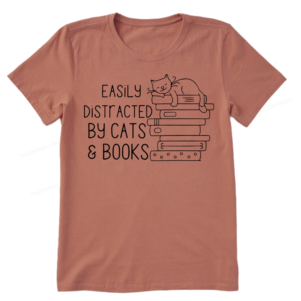 Pagewings Easily Distracted By Cats and Books Unisex Classic T-shirt