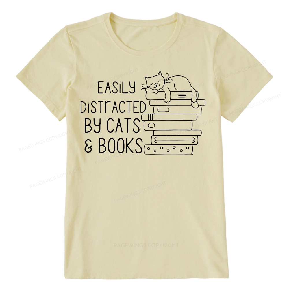 Pagewings Easily Distracted By Cats and Books Unisex Classic T-shirt