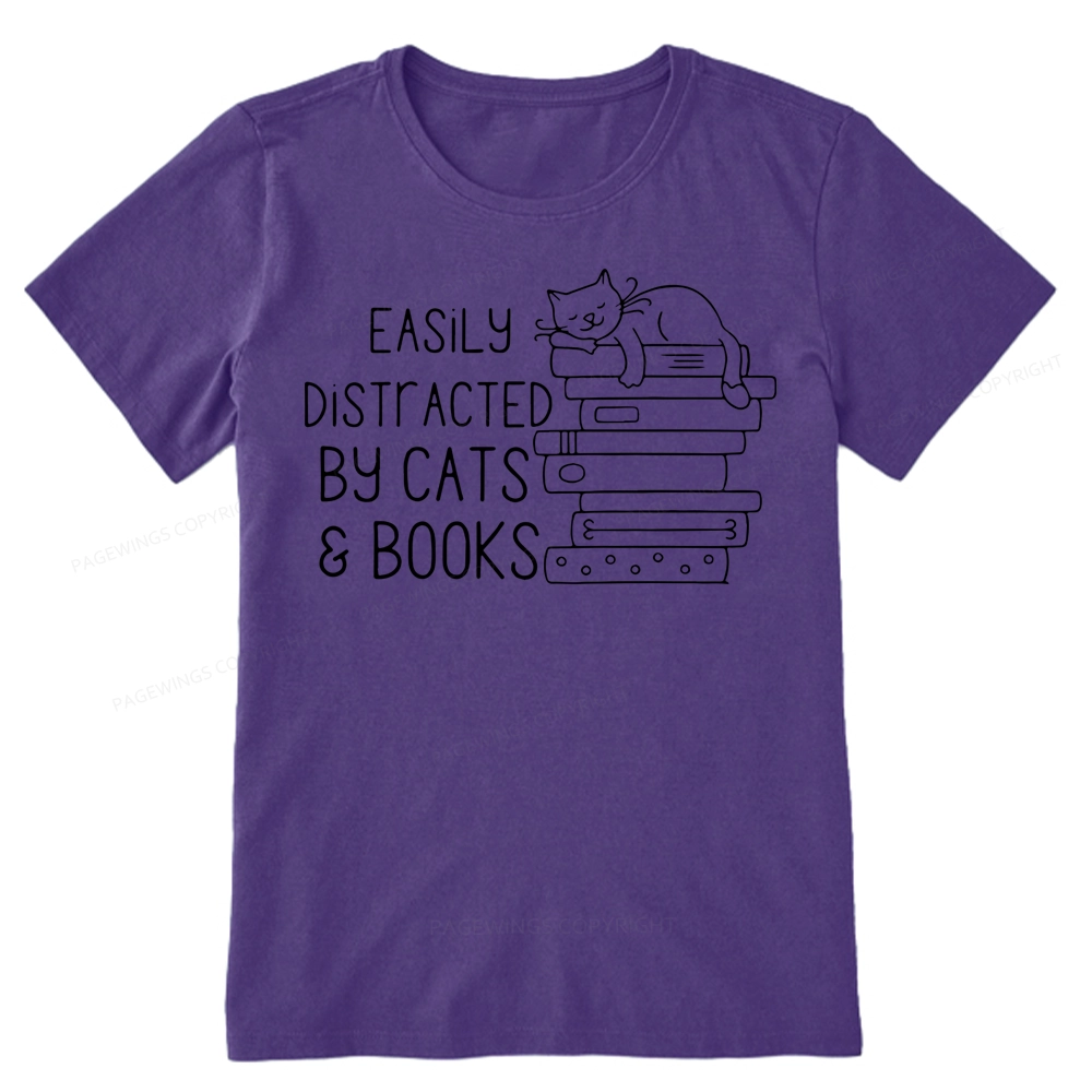 Pagewings Easily Distracted By Cats and Books Unisex Classic T-shirt
