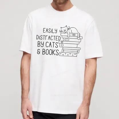Pagewings Easily Distracted By Cats and Books Unisex Classic T-shirt