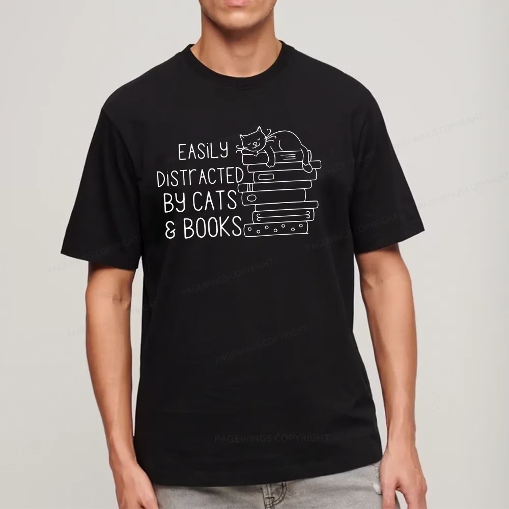 Pagewings Easily Distracted By Cats and Books Unisex Classic T-shirt