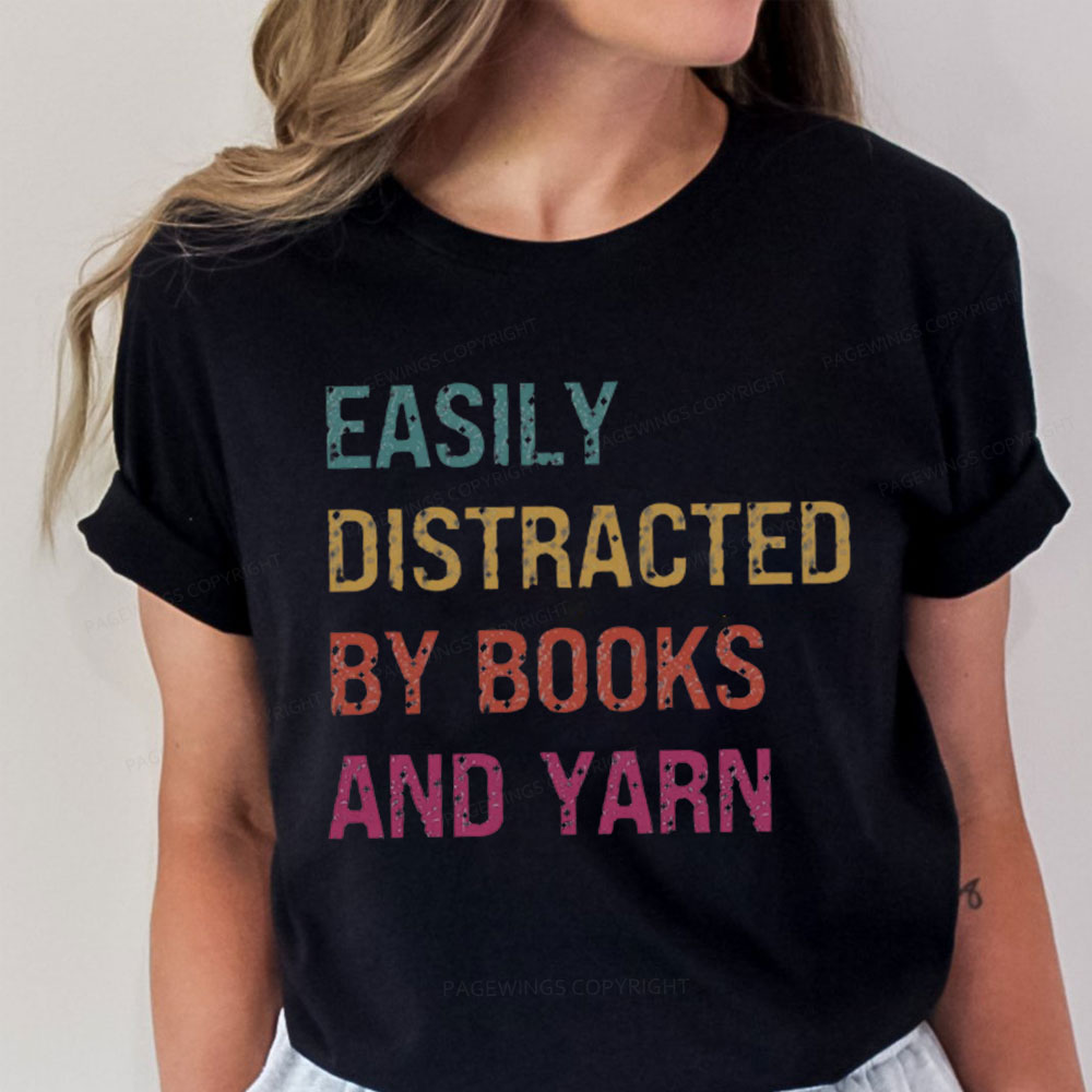 Pagewing Easily Distracted By Books And Yarn Unisex Classic T-shirt