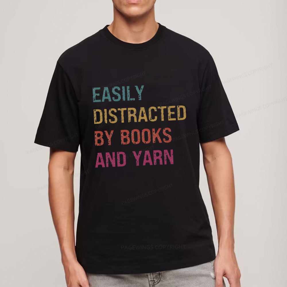 Pagewing Easily Distracted By Books And Yarn Unisex Classic T-shirt