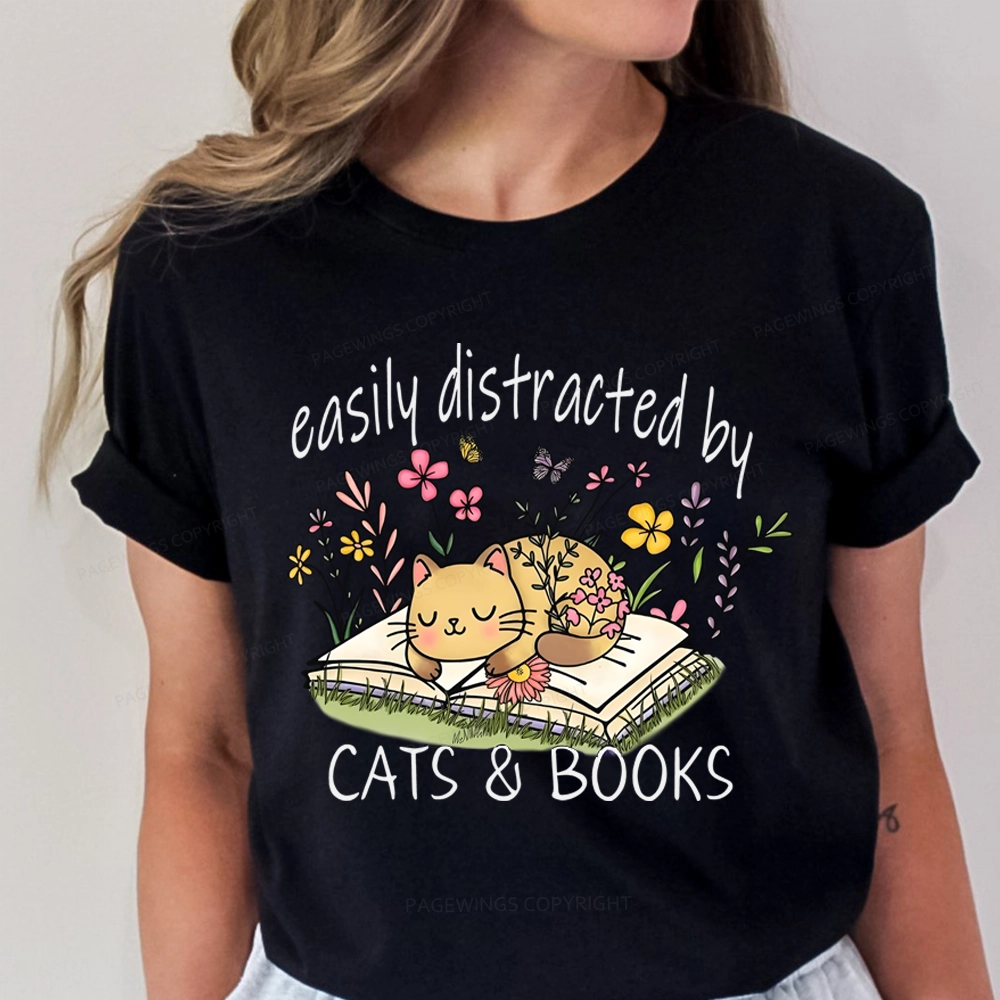 Pagewings Easily Distracted By Cats And Books Unisex Classic T-shirt