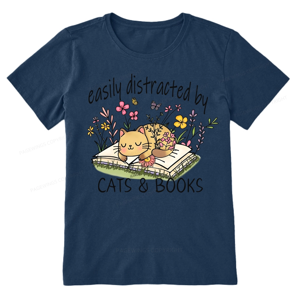 Pagewings Easily Distracted By Cats And Books Unisex Classic T-shirt