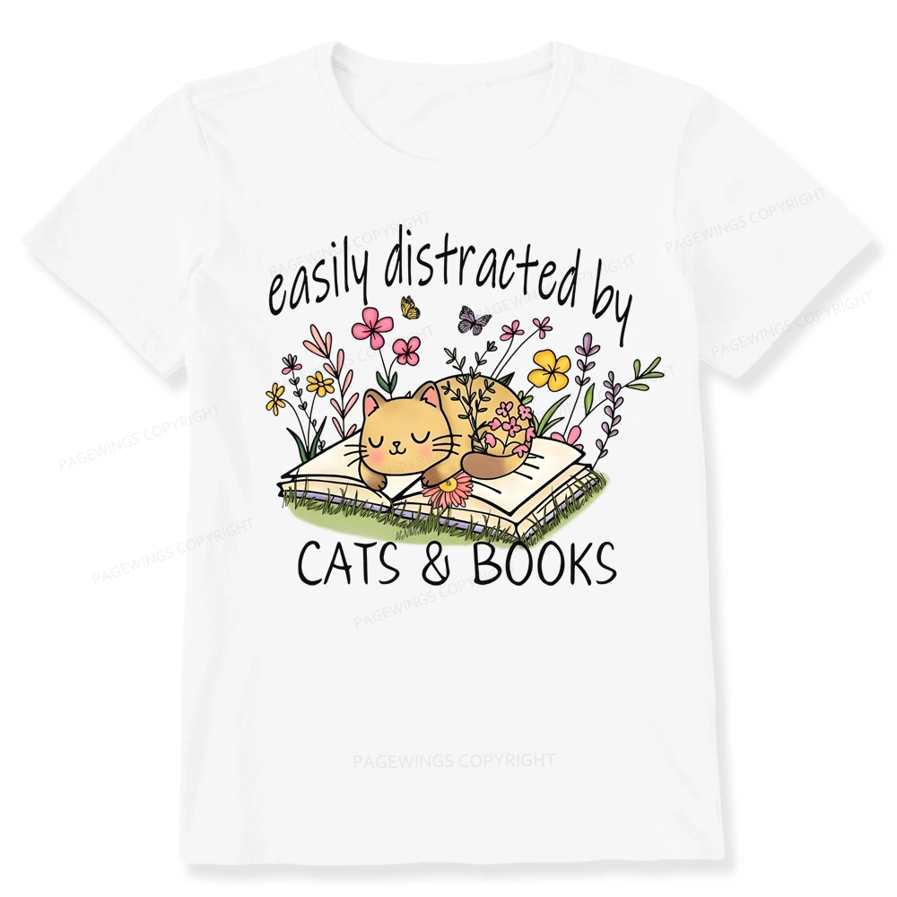 Pagewings Easily Distracted By Cats And Books Unisex Classic T-shirt