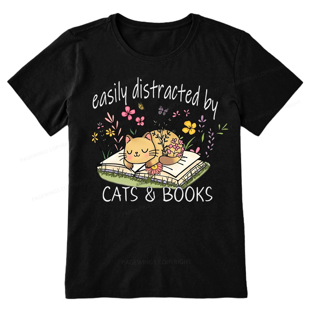 Pagewings Easily Distracted By Cats And Books Unisex Classic T-shirt