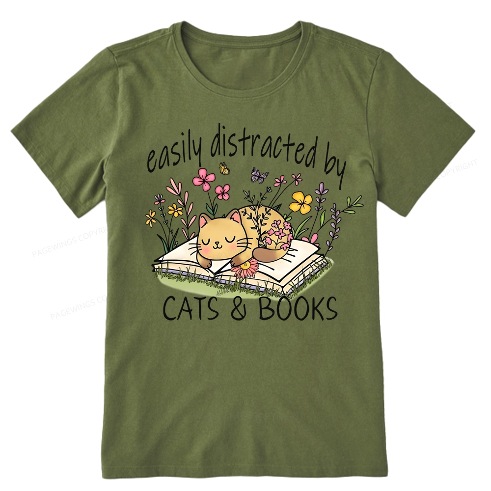 Pagewings Easily Distracted By Cats And Books Unisex Classic T-shirt