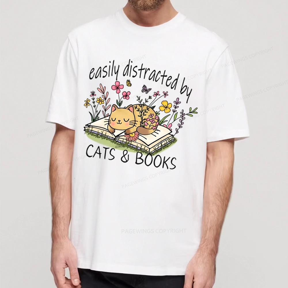 Pagewings Easily Distracted By Cats And Books Unisex Classic T-shirt