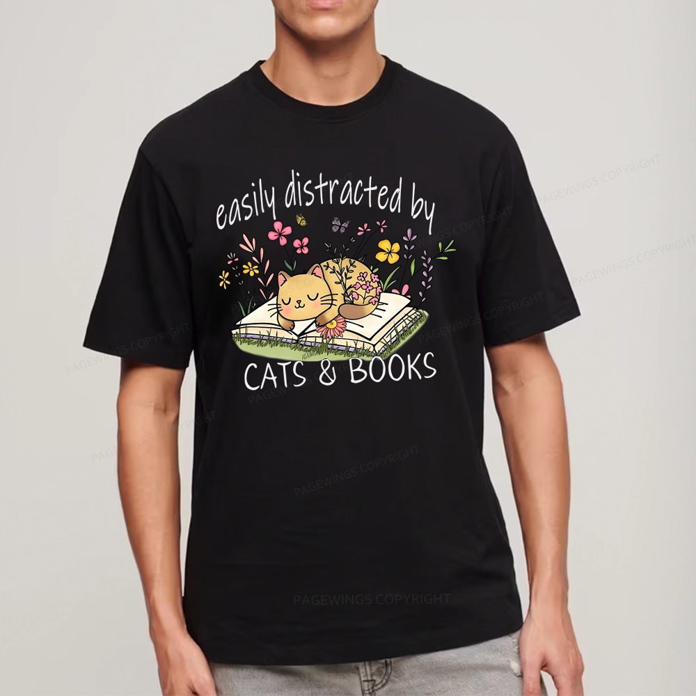 Pagewings Easily Distracted By Cats And Books Unisex Classic T-shirt