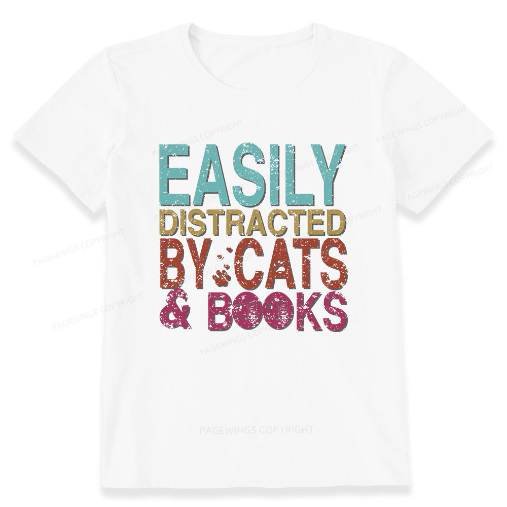 Pagewings Easily Distracted By Cats And Books Unisex Classic T-shirt