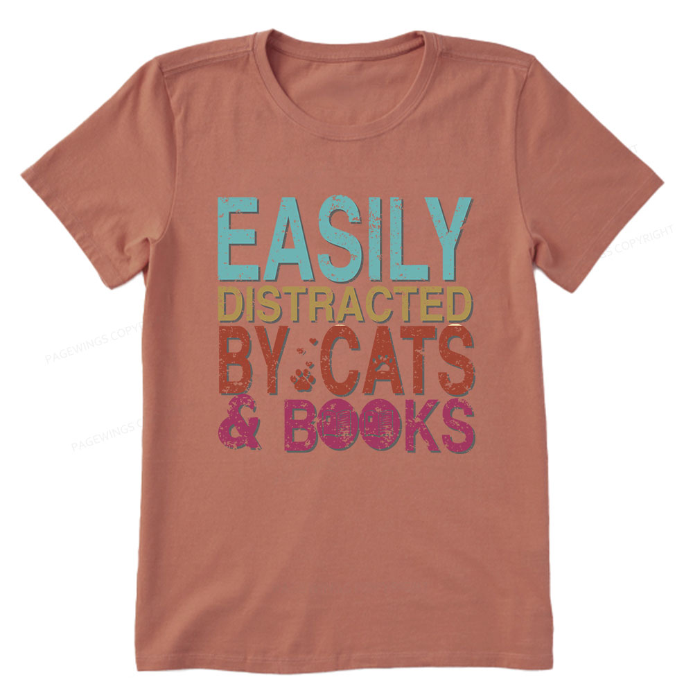 Pagewings Easily Distracted By Cats And Books Unisex Classic T-shirt