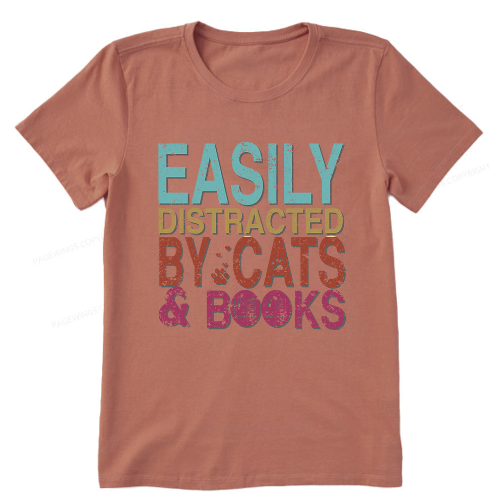 Pagewings Easily Distracted By Cats And Books Unisex Classic T-shirt