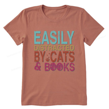 Pagewings Easily Distracted By Cats And Books Unisex Classic T-shirt