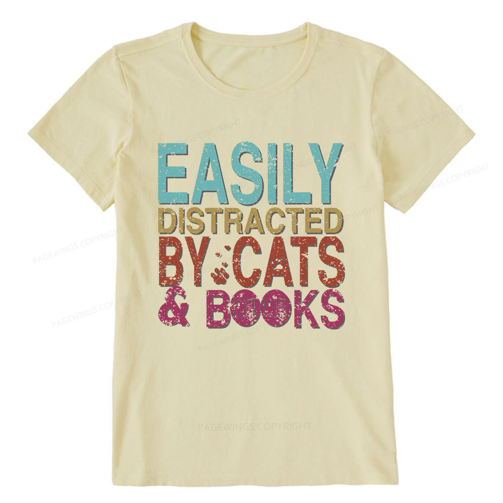 Pagewings Easily Distracted By Cats And Books Unisex Classic T-shirt