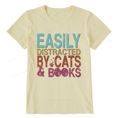 Pagewings Easily Distracted By Cats And Books Unisex Classic T-shirt