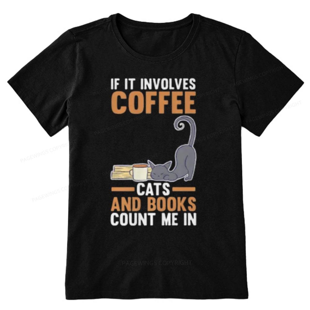 Pagewings Cats Reading Books Coffee T Shirts Unisex Classic T-shirt