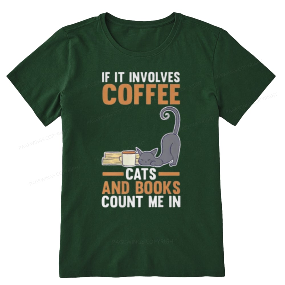 Pagewings Cats Reading Books Coffee T Shirts Unisex Classic T-shirt
