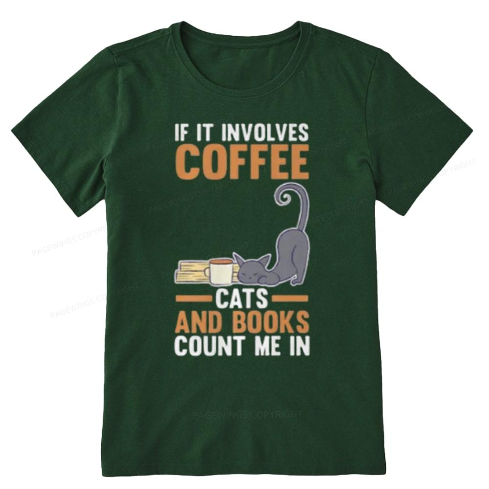 Pagewings Cats Reading Books Coffee T Shirts Unisex Classic T-shirt