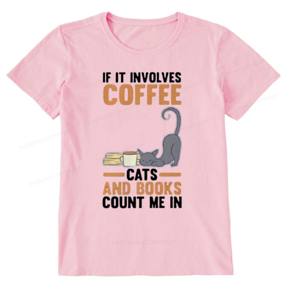 Pagewings Cats Reading Books Coffee T Shirts Unisex Classic T-shirt